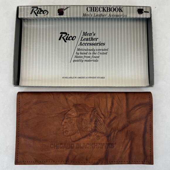 Chicago Blackhawks Rico Genuine Leather Checkbook Cover Wallet NHL Embossed NEW - Picture 6 of 11